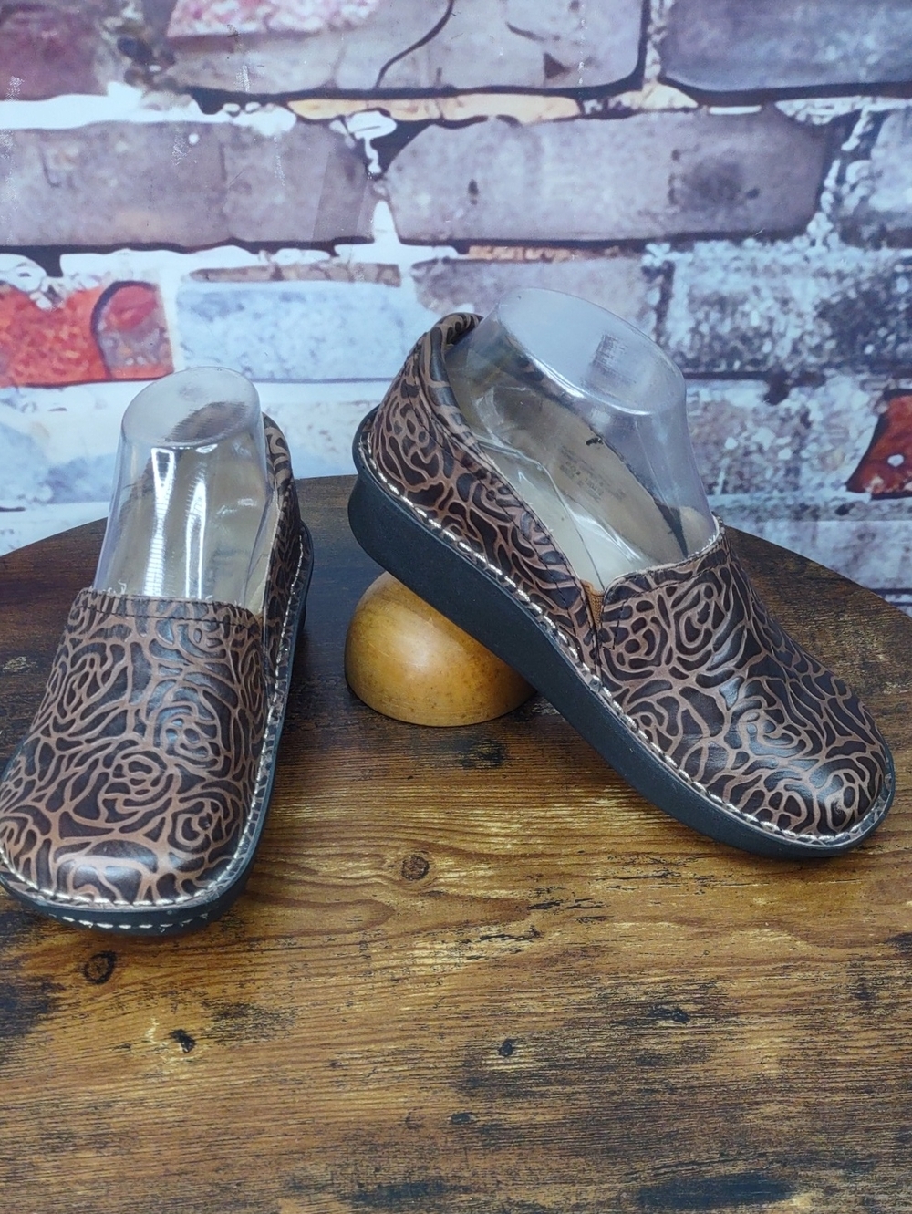 Alegria "Deb" Embossed Leather Slip-On Clogs